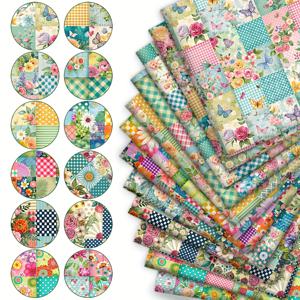 TEMU 12개 세트 사계절 플로럴 스타일 폴리에스터 패치워크 원단, 퀼팅용, DIY 공예 프로젝트, 지갑 만들기, 인형 의류, 가방 제작, 베개 커버, 120g/m², 9.45x19.7인치, DIY 지갑 만들기