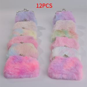 TEMU 12개 여성용 코인 지갑, 부드럽고 편안한 그라데이션 컬러 인조 모피 소재, 다용도 주얼리 백, 플러시 코인 및 카드 홀더, 스타일리시한 휴대용 소형 가방, 파우치 및 생리대 보관 가방, 야외 활동 및 정리용으로 완벽