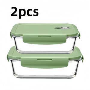 TEMU 2개입 녹색 직사각형 세트 (640ml+1040ml) 고 붕규산 유리 두꺼운 식품 보관 용기 밀폐 방습 누수 방지 전자레인지 오븐 및 냉장고 사용 가능 쌓을 수 있는 재사용 가능 전기 불필요 무결점 디자인 세척 용이 가정용
