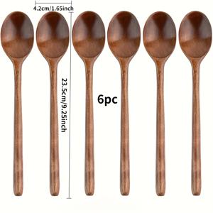 TEMU 6pcs 다용도 23.5cm 긴 손잡이 나무 숟가락 세트, 국자, 디저트 스푼, 커피 스푼, 주방용 교반 스푼, 요리 및 베이킹을 위한 일본식 주방 도구, 레스토랑, 캠핑 또는 피크닉용