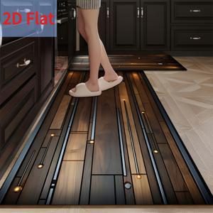 TEMU 2D 평면 - 1개 슈퍼 흡수 주방 매트, 고무 백킹, 우드 그레인 패턴 디자인, 빠른 건조 및 쉬운 청소. 주방, 욕실, 현관, 세탁실에 적합. 스타일리시한 홈 데코 선물, 욕실 바닥 매트, 2D 평면