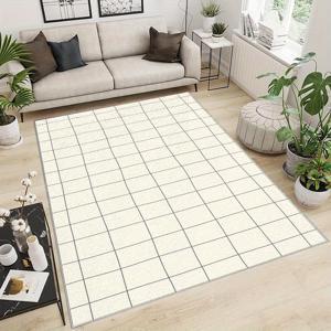 TEMU 1pc 경량 및 기계 세척 가능한 체크 무늬 지역 매트 - 침실, 거실, 사무실 및 더 많은 데스크탑용 직사각형 폴리에스터 바닥 매트 - 여름과 가을을 위한 쉬운 관리 및 세련된 디자인, 거실용 러그