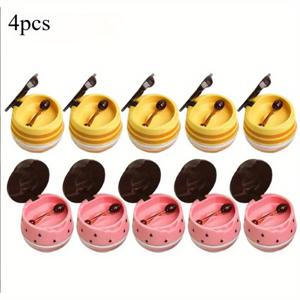 TEMU 4개입 립 마스크 용기, 플립형 립글로스 용기, 립 브러쉬 포함 립밤, 립 프리즈, 립 머드, 립 마스크 용기 (꿀벌 2개 + 딸기 2개)