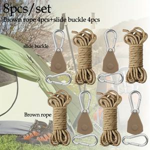 TEMU 8개 세트/4개 세트 157.48인치 메탈 풀리 캠핑 텐트 고정 로프 (반사 스트립 포함), 조절 가능한 드로스트링 버클 패스너, 야생 캠핑 고정, 아웃도어 장비, 차양 및 휴일 장식, 탄성 아웃도어 수납 가방에 적합