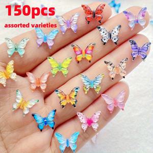 TEMU 다양한 곤충 테마 장식이 특징인 미니 레진 나비 장식 150개 세트. 네일 아트, 스크랩북, 헤어 클립, 주얼리 제작, 크리스마스 공예, 홈 데코, 복도 장식, 사무실 장식에 적합합니다.