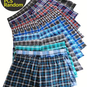 TEMU 클래식 체크무늬 드로즈 팬티 10개 랜덤 세트 (탄성 허리, 루즈핏, 통기성 원단, 데일리 홈웨어에 적합)