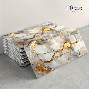 TEMU LDQ 10개 자체 접착 고급 골드 마블 벽 스티커 - 스타일 탈착식 PVC 타일, 광택 마감, 욕실, 거실, 사무실 장식, 주방 백스플래시, 우아한 장식, 간편한 설치, 필 앤 스틱, 홈 데코레이터
