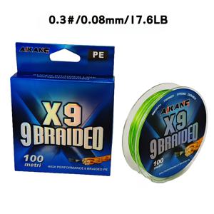 TEMU AIKANG 1개 100M-109YDS 9줄 꼬임 PE 낚시줄, 녹색과 흰색, 내구성 강한 민물 및 바다 낚시용, 내마모성 및 변색 방지, 전문 포장, 고성능 PE 소재