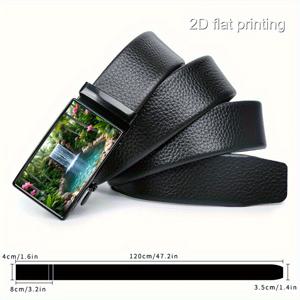 TEMU 1개, 2D 패턴, 몽환적인 열대 우림과 고요한 폭포가 조화를 이룬 예술적 디자인, 내구성 높은 고품질 정교한 벨트, 남성용 벨트, 조절 가능한 비즈니스 벨트, 드레스 팬츠에 적합, 자동 버클, 독특한 휴일 선물, 패셔너블한 클래식 매칭 아이템, 아버지의 날에 아버지에게 관심과 취향을 보여주는 이상적인 선택