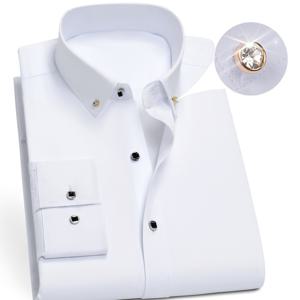 TEMU 클래식 디자인 셔츠, 긴 소매 포켓 없는 캐주얼 드레스 셔츠, 통기성 폴리에스터 직조, 클래식 핏, 단색, 일반 소매, 버튼 디테일, 사계절 착용 가능, 비즈니스, 웨딩, 정장, 캐주얼 행사에 적합