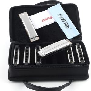 TEMU 이스트 탑 하모니카 7종 세트, 10홀 7색 디아토닉 블루스 하모니카 세트 (성인, 전문가용, 선물용)