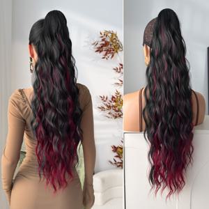 TEMU 롱 워터 웨이브 헤어 클로 포니테일 익스텐션 옴브레 컬러 28인치 내열성 섬유 인조머리핀 여성용 파티 데일리용