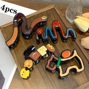 TEMU 4개 해피 강아지 중대형 세트 클립 여아 성격 아크릴 상어 클립 여아 헤어 장식