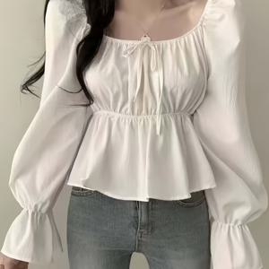 TEMU 여성용 스위트 오프숄더 래글런 소매 워드 칼라 웨이스트 탑 캐주얼 패션 엘레강스 조커 셔츠