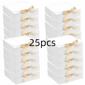 TEMU 남녀를 위한 선물 25개 접이식 선물 상자, 묶은 리본 포함 - 6.5X6.5X2인치 단색 선물 포장 상자 (블랙/화이트/핑크/브라운), 모든 행사, 휴일, 생일, 결혼식에 적합 | 리본 포함, 도구 불필요