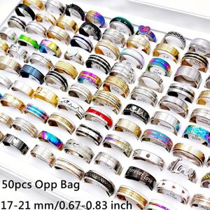 TEMU 화이트웨어 50개입 여성 패션 스태킹 반지 레트로 우아하고 미니멀한 스테인리스 스틸 골드 컬러 및 실버 컬러 남녀 공용 반지 랜덤 배송 다양한 스타일 기하학적 디자인 파티 선물용 참 반지 세트 (상자 미포함)