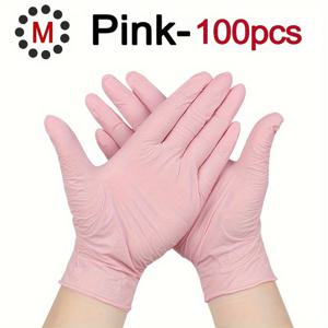 TEMU 100팩 일회용 핑크 니트릴 장갑 - 양손 사용 가능, 터치스크린 호환, 방수, 내구성 강화, 주방·타투·미용실·호텔·애완동물 관리 및 가정 청소 필수품