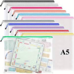 TEMU 12/36/56/100개 A4/A5 사이즈 메쉬 지퍼 파우치백 - 보드게임 및 퍼즐 보관 정리함, 사무실, 학교, 가정용품을 위한 다용도 서류 파일 폴더 (랜덤 색상, 내구성 좋음)