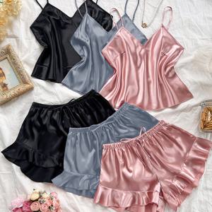 TEMU 10대용 패션 캐주얼 단색 캐미솔 반바지 잠옷 6종 세트