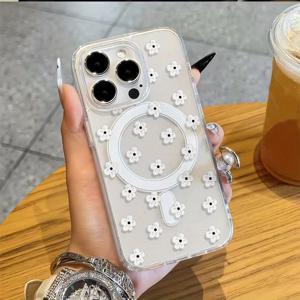 TEMU 휴대폰 케이스 - 무선 충전 지원, 충격 방지 및 피부 친화적인 마그네틱 디자인의 꽃무늬 패턴 휴대폰 케이스, 아이폰 16 Pro Max/15/14 Plus/13/12/11 및 삼성 갤럭시 A56/A55/A54/A36/A35/A26/A25/A16/A15/A06/S25 Ultra/S24 FE/과 호환