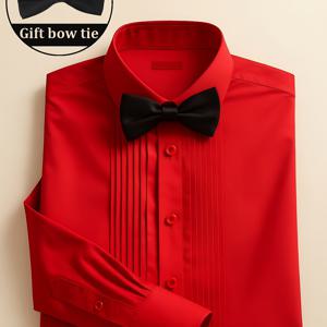 TEMU 남성용 정장 셔츠 - 버튼 칼라가 있는 우아한 웨딩 & 파티 셔츠, 긴팔 클래식 칼라, 신랑, 드레스맨, 비즈니스 이벤트용 - 6가지 색상 (레드, 블랙, 네이비, 다크 그린, 버건디) - 세련된 디자인, 소재, 스타일리시한 블라우스