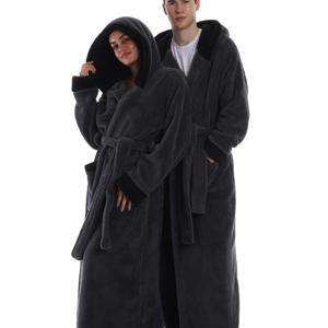 TEMU 2025년 가을/겨울 커플에게 완벽한 남성용 두꺼운 롱 후드 목욕 가운 라운지웨어