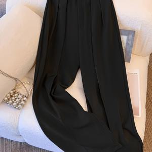 TEMU Niannian's 셀렉트 여성용 하이웨이스트 드레이프 수트 스타일 와이드 레그 팬츠, 루즈핏 활용도 높은 레그 트라우저, 벨트 미포함