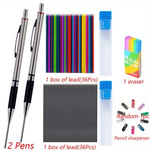 TEMU 더블펜 딥홀 2.0 자동연필 키트 - 펜 2개+심 72개(검정 36개/컬러 36개)+지우개+랜덤 연필깎이 - 목수 및 엔지니어링 표시용 피로 방지 그립