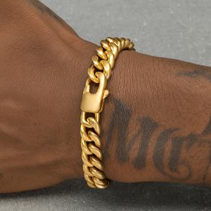 TEMU 1개의 골든 팔찌, 18K 금도금, 밝고 반짝이는, 7mm 라운드 폴리싱, 8인치 긴 마이애미 쿠바 체인, 고품질 304 스테인리스 스틸 소재, 거울처럼 반사되는 품질, 독특한 버클 디자인, 남녀 모두에게 적합