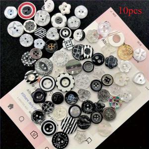 TEMU 랜덤 색상 및 패턴 10개 * 흑백 버튼 시리즈 소형 단추/진주광택 단추, 다이어리용 정교한 단추 액세서리, 다양한 색상, 플라스틱 DIY 수제 단추, 꽃 모양, 스크랩북킹, 의류 장식, 감성 액세서리, 의류, 모자, 셔츠용 DIY 장식, 공예용 단추