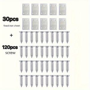 TEMU 201 스테인리스 스틸 앵글 브래킷 150개입, 4홀 평면 직선 L자형 브래킷, 단일 라인 평면 고정 장치 30개 및 접시머리 나사 120개 포함, 가구, 목재, 선반 및 캐비닛에 적합