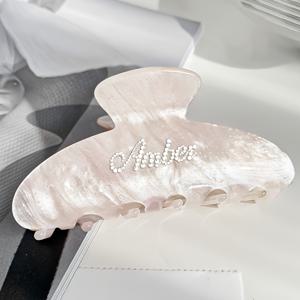 TEMU [맞춤제작] 개인화 DIY 이름 1pc 라인스톤 Y2K 귀여운 조개형 헤어클로 대형 태슬 글리터 샤크 클립, 여성용 다재다능한 패션 머리장식