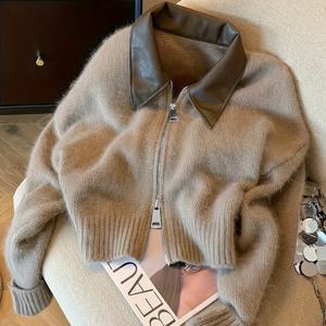 TEMU 여성용 2025 가을 겨울 신상 숏 소프트 코지 더블 지퍼 빈티지 카디건 스웨터 라펠 롱소매