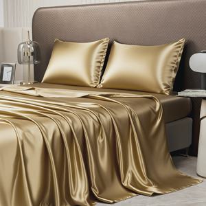 TEMU 1개 플랫 시트, 럭셔리 새틴 침대 시트, Y 터치 90g 마이크로파이버, 부드럽고 저자극성, 통기성, 세탁기 사용 가능, 주름, 변색, 수축 방지, 반응성 프린트, 폴리에스터, 내구성 있는 원단, 홈 침구