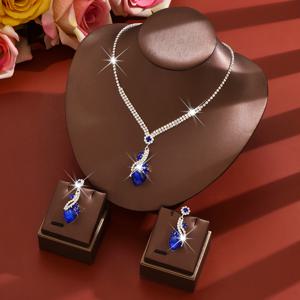 TEMU 세련되고 섹시한 하트 펜던트 2개 목걸이 귀걸이 세트, 프롬 파티 신부 웨딩 선물 발렌타인데이용 패셔너블한 우아한 하트 펜던트 목걸이 귀걸이 세트