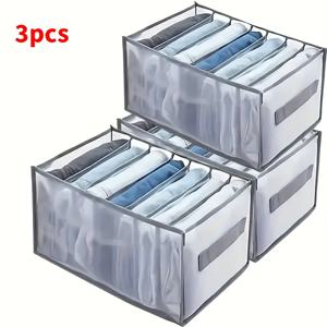 TEMU 옷장용 고품질 패브릭 수납 상자 3개 세트 - 손잡이, 접이식 서랍 정리함, 투명 메시 디자인, 공간 절약형 의류 수납 시스템, 셔츠, 바지, 속옷, 양말 보관에 적합 - 가볍고 사용하기 쉬움