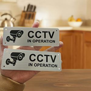 TEMU 2개 세트 - CCTV 감시용 알루미늄 간판 - 보안 카메라 경고 표지판, 내구성이 뛰어난 재료로 제작, 개인 재산 보호 및 가정 및 사업장 보안 강화에 적합.