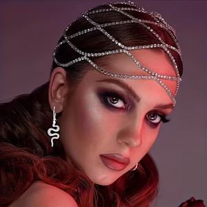 TEMU 우아한 스타일 라인스톤 헤어 체인 - 멀티 레이어 반짝이는 웨딩 헤어 액세서리, 골드 & 실버 옵션, 고급스러운 라인스톤 태슬 주얼리, 반짝이는 멀티 레이어 태슬 헤어 액세서리, 프로미 파티, 웨딩 주얼리, 메쉬, 1개, 웨딩 헤어피스, 장식,정교한 장인 정신,파티 참석자들,패션 애호가