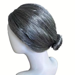 TEMU 10인치 화이트 & 그레이 할머니 코스프레 가발 (번 포함) - 짧고 푹신한 노인 여성 코스튬 액세서리, 크리스마스, 어머니날, 카니발용, 사계절 여성 드레스업 헤어스타일, 크리스마스 코스튬