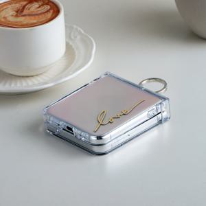 TEMU 휴대폰 케이스 - 입체 전기 도금 러브 아트 텍스트 반짝이는 레이저 카드스톡 전기 도금 링 홀더 힌지 보호 낙하 방지 충격 방지 접이식 휴대폰 케이스, 갤럭시 Z 플립3 5G, 갤럭시 Z 플립4 5G, 갤럭시 Z 플립5 5G 호환