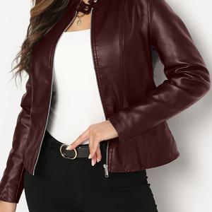 TEMU 여성용 우아한 PUPU 가죽 자켓 - 2025 신상 여성 자켓 코트 - 풀 지퍼 롱 슬리브 모터사이클 바이커 PU 가죽 코트, 봄 가을 겨울 코트, 캐주얼 및 포멀 웨어에 적합, 내구성 있는 PU 가죽, 지퍼 포켓, 구조적인 핏, 스탠드 칼라