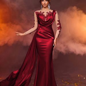 TEMU DP021225 신상 패션 레이스 여성 롱 포멀 이브닝 가운, 화려하고 우아한 인품 드레스, 슬림 하이웨스트 프로미 우아 드레스 여성 롱 드레스 크리스마스 드레스 생일 졸업 파티 여행 우아 드레스