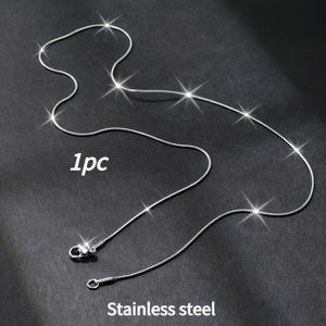 TEMU 1mm 얇은 원형 스네이크 체인 목걸이, 남녀공용 디자인, 316L 스테인리스 스틸 체인 소재, 내구성 있는 무코팅 방수 및 저자극성 소재, 데일리웨어에 적합, 파티, 음악 축제, 출퇴근, 데이트, 휴가에 필수, 펜던트와 함께 매치하여 심플한 체인으로 활용 가능
