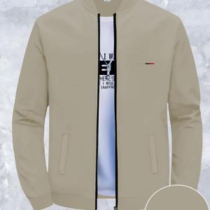 TEMU 인기 유럽 및 미국 프린트 야구 재킷, 남성용 트렌디한 가을/겨울 재킷, 캐주얼 비즈니스 청년용 스탠드 칼라 아우터웨어