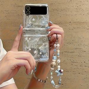 TEMU 휴대폰 케이스 - 3D 해파리 디자인의 투명 휴대폰 케이스, 삼성 갤럭시 Z 플립 다양한 모델에 적합, 비즈 팔찌 체인 포함