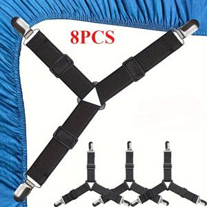 TEMU 8개 세트 헤비듀티 탄성 침대 시트 스트랩 금속 클립 포함 - 미끄럼 방지 매트리스 고정 장치, 조절 가능한 안정 버클, 더블, 킹, 캘리포니아 킹 침대에 적합 - 설치 및 제거 간편, 블랙 - 가정, 호텔, 병원용 필수 도구, 실용적인 디자인, 내구성 있는 구조, 가정용 필수품, 강화된 구조