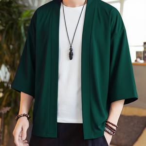 TEMU 기모노 스타일 캐주얼 가디건 셔츠, 솔리드 컬러 다용도 싱글 레이어, 100% 폴리에스터, 루즈핏, 캐주얼 감성 | 플로우 원단, 중국 사이즈, 사이즈 가이드를 꼼꼼히 확인하세요