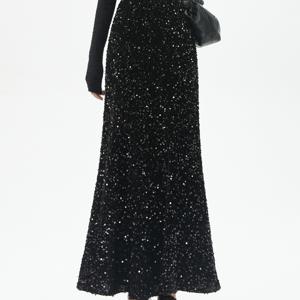 TEMU 여성용 매우 예쁘고 반짝이는 스팽글 바디콘 롱 스커트, 가을 겨울용. 신축성 있는 하이웨이스트로 핏을 잡아주며 안감 처리됨