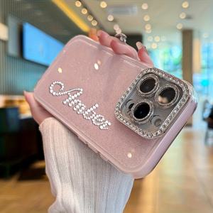 TEMU 아이폰 17 프로 맥스 17 16 15 14 플러스 11 프로 맥스용 개인화 글리터 각인 라인스톤 이름 폰 케이스 - 귀여운 충격 방지 렌즈 보호 커버