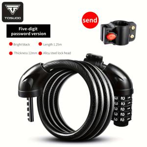 TEMU TOSUOD 헤비듀티 5자리 조합 자전거 자물쇠, 방범 코일 케이블 포함, E, , 스쿠터용 조합 자물쇠 - 125cm/150cm 자전거 체인락, 4가지 색상 (블랙/레드/그린/화이트) - 스파이럴 와이어